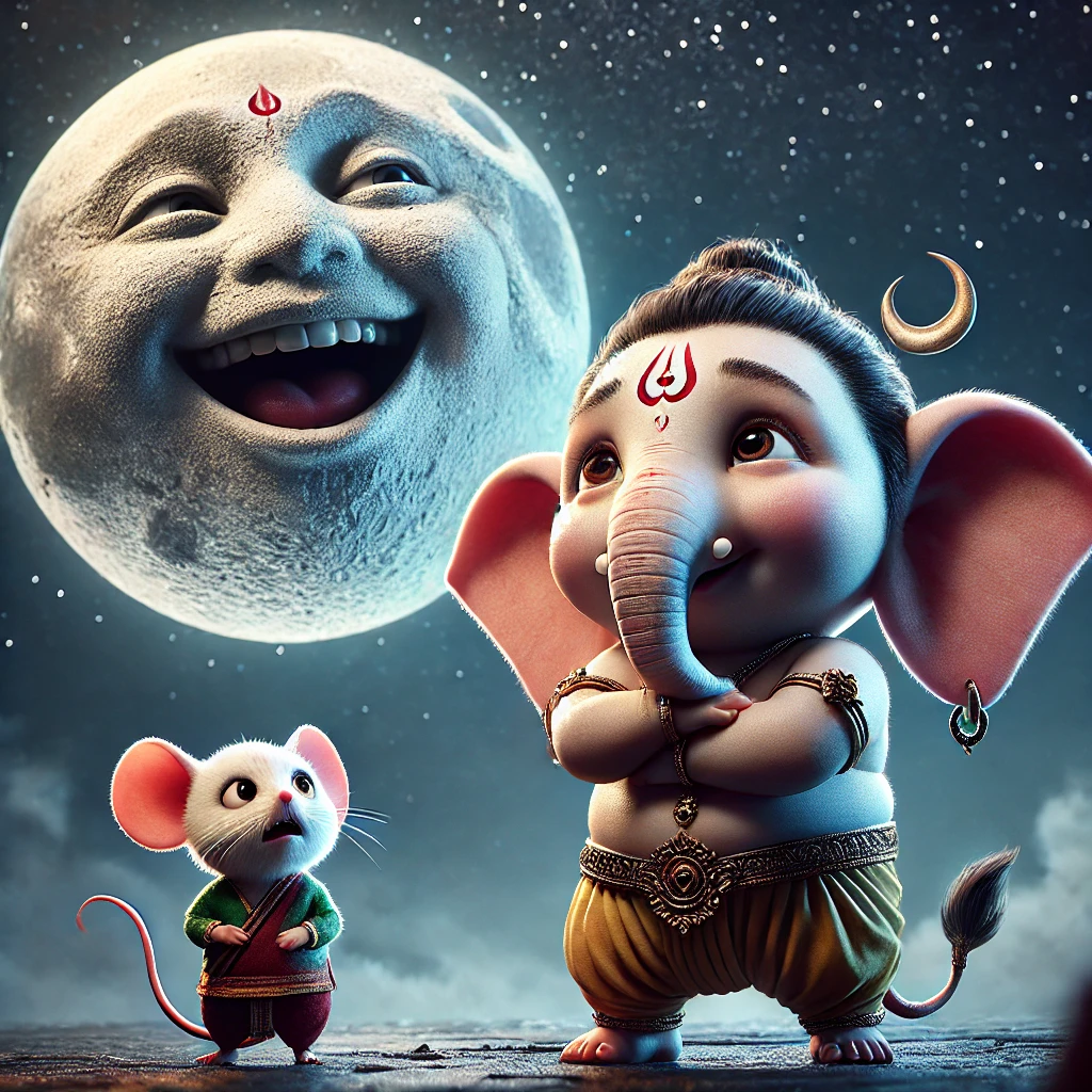 Moon laughing Lord Ganesha - Ganesh Chaturthi - Temple Connect